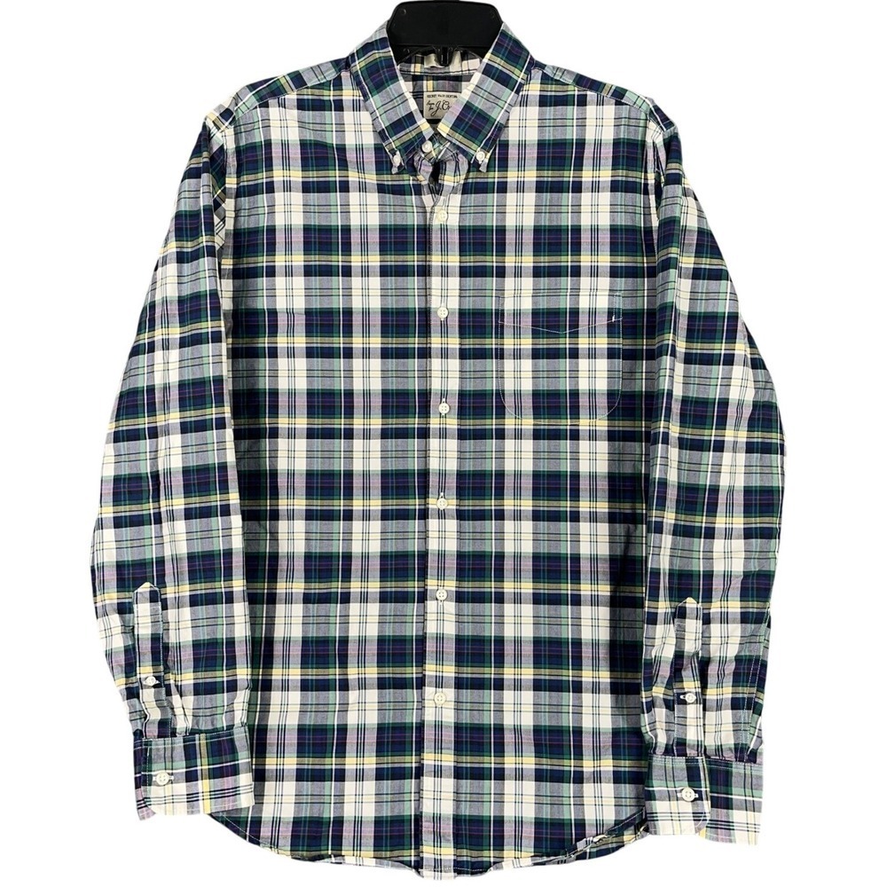 J. Crew Shirt Mens M Classic Fit Plaid Secret Wash Shirting 100s 2-Ply Yarns
